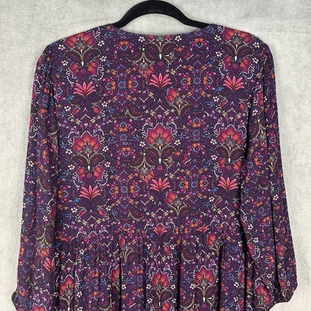 J Jill Dress Womens Large Purple Floral Embroidered Preppy Modest Peasant V Neck - Picture 5 of 14